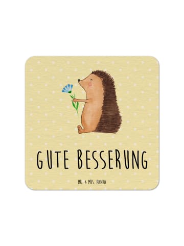 Mr. & Mrs. Panda Bierdeckel Igel Blumen mit Spruch in Gelb Pastell