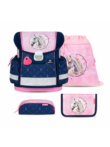 Belmil 4tlg-Set: Schulranzen Set Classy Amazing Horses in Blau H36xL32xT19 cm