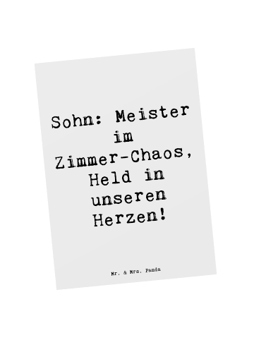 Mr. & Mrs. Panda Ansichtskarte Spruch Sohn Chaosheld mit Spruch in Weiß
