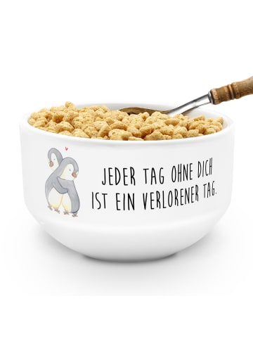 Mr. & Mrs. Panda Müslischale Pinguine Kuscheln mit Spruch in Weiß