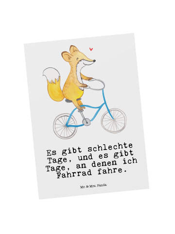 Mr. & Mrs. Panda Postkarte Fuchs Fahrrad fahren mit Spruch in Weiß