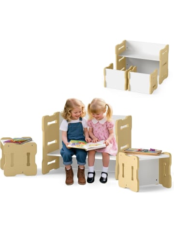 COSTWAY Kindertisch mit 2 Stühlen ab 3 Jahren in Beige