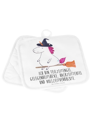 Mr. & Mrs. Panda Topfhalter Einhorn Hexe mit Spruch in Weiß