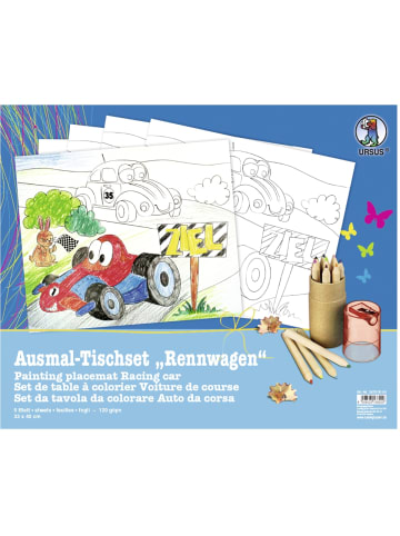 Buntpapierfabrik Ludwig Bähr Ausmal-Tischset 33x40cm Packung mit 5 Blatt Rennwagen