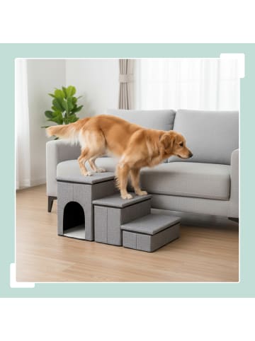 relaxdays Hundetreppe in Hellgrau - (B)75 x (H)43 x (T)33 cm