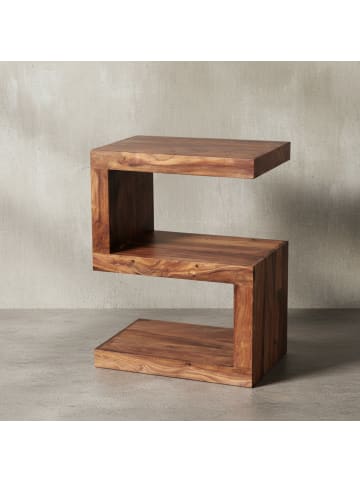 KADIMA DESIGN Beistelltisch S-Cube: Sheesham-Holz, S-Form, 44x30 cm, 60 cm Höhe in Braun