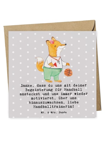 Mr. & Mrs. Panda Deluxe Karte Handball Trainerin Dankeschön mit ... in Grau Pastell