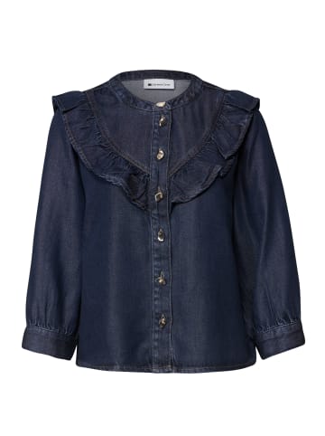 Street One Langarm Denim Bluse mit Rüschen in Dark Blue Soft Washed