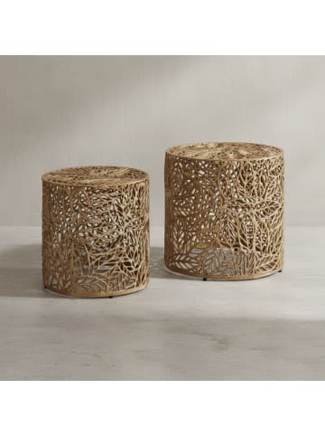 KADIMA DESIGN Beistelltisch Couchtisch | Aluminium Gold, 2er Set, Rund, Blumen