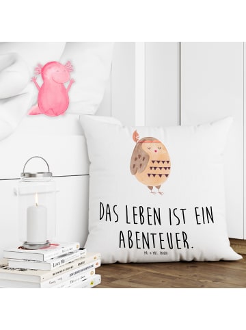Mr. & Mrs. Panda 40 x 40 Kissen Eule Federschmuck mit Spruch in Weiß