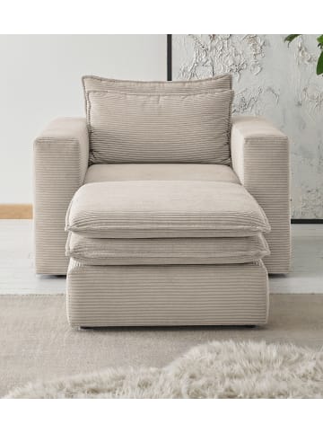Furn.Design Loveseat Set beige Cord, Loungesessel inklusive Hocker