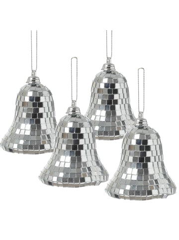 MARELIDA 4x Weihnachtsbaumschmuck Glocke im Discokugel Look H: 8cm in silber