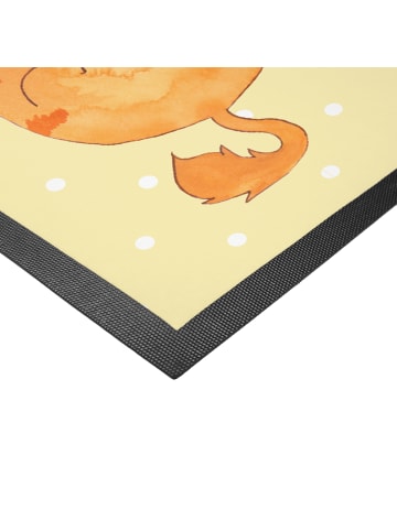 Mr. & Mrs. Panda Fussmatte Katze Frühaufsteher mit Spruch in Gelb Pastell