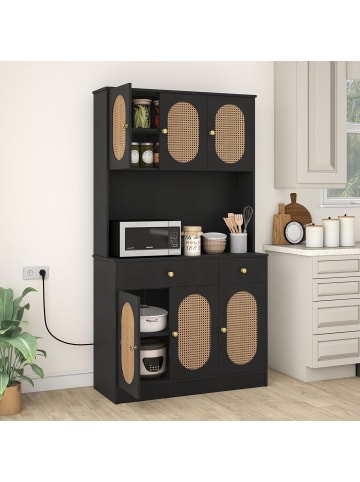 COSTWAY Buffetschrank mit Steckdosen 100x40x180cm in Schwarz