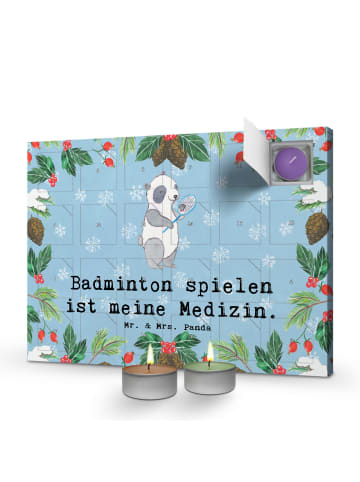 Mr. & Mrs. Panda Adventskalender Panda Badminton mit Spruch in Eisblau