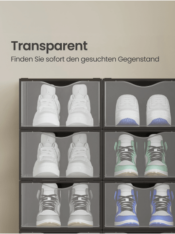 SONGMICS 12er-Set: Schuhbox Dennys in Transparent-Schwarz - (B)23 x (H)14.5 x (T)33.2 cm