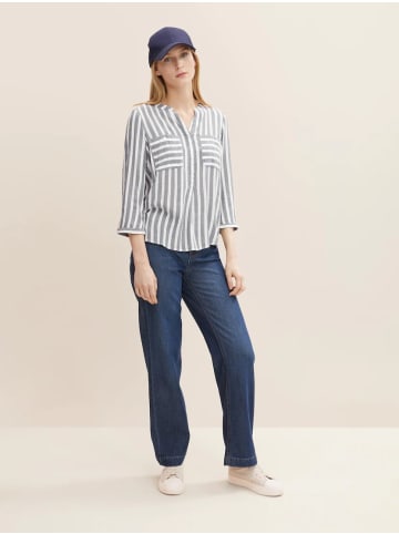 Tom Tailor Gestreifte 3/4 Arm Bluse V-Ausschnitt Tunika Shirt in Blau