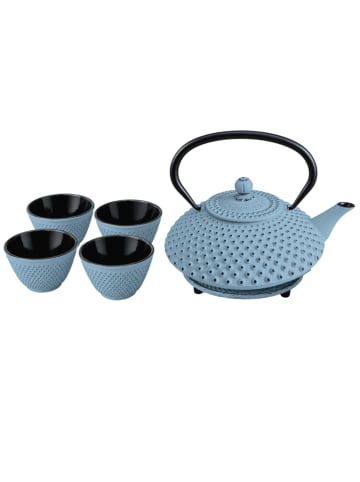 AROMELIO Gusseiserner Teekessel mit Sieb in Blau, (B) 20 x (H) 16,5 x (L) 20 cm