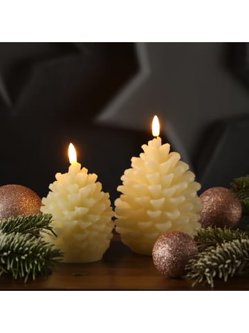 MARELIDA LED Kerze Tannenzapfen Echtwachs H: 15,5cm in creme