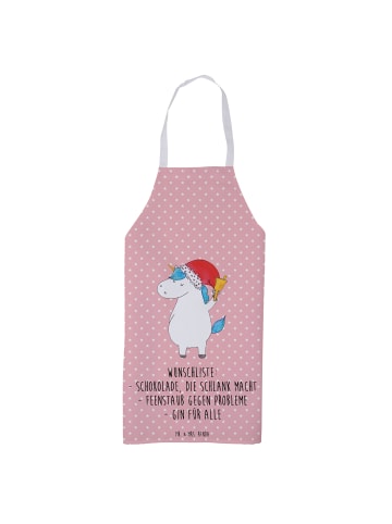 Mr. & Mrs. Panda Küchenschürze Einhorn Weihnachtsmann mit Spruch in Rot Pastell