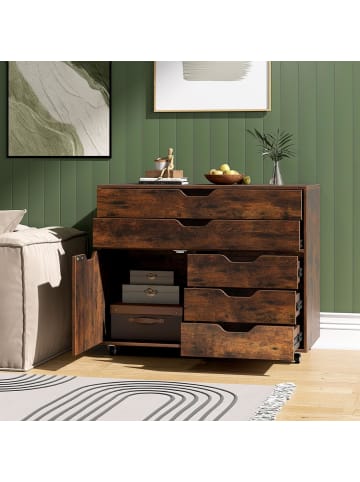COSTWAY Rollcontainer mit 5 Schubladen 77,5 x 40 x 64 cm in Braun