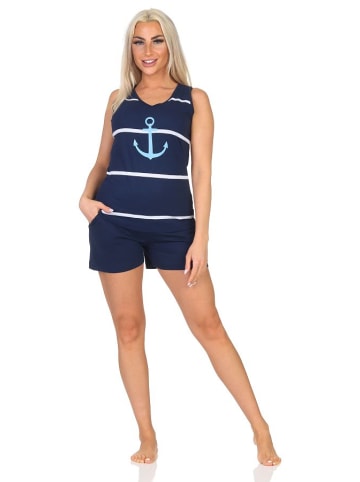 NORMANN Ärmelloser Spaghetti Pyjama Schlafanzug Shorty Maritimer Look - 85413 in marine
