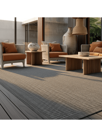 KADIMA DESIGN Teppich Outdoor Waschbar Einfarbig DAFNE Strapazierfähig OEKO-TEX in Schwarz
