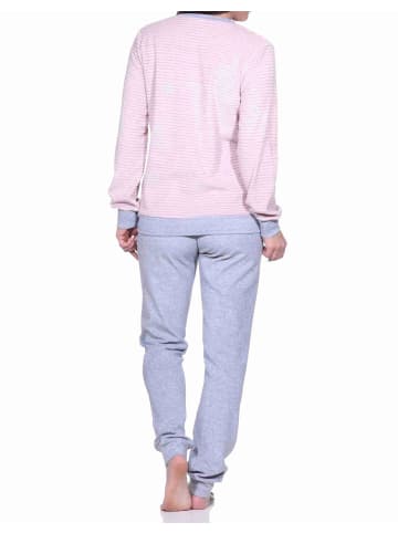 NORMANN Frottee Pyjama langarm Bündchen Streifen - 71530 in Rosa