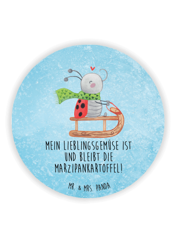 Mr. & Mrs. Panda Rund Magnet Smörle Rodeln mit Spruch in Eisblau