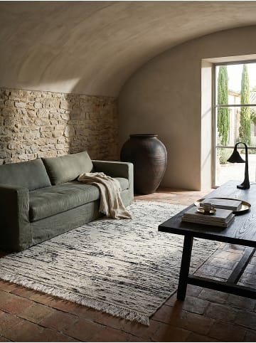 KADIMA DESIGN Wollteppich Handgewebt TIREE Streifen Naturfaser Wohnzimmer in Schwarz