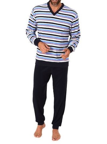 NORMANN Frottee Schlafanzug langarm Bündchen gestreifter - 77512 in rot