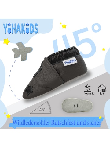 Yihakids Baby Krabbelschuhe aus Leder, weiche Lauflernschuhe mit rutschfester Sohle 