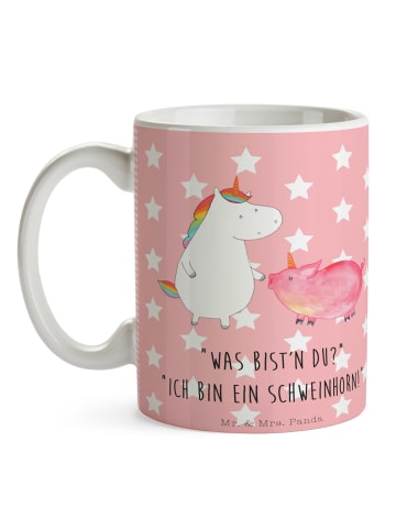 Mr. & Mrs. Panda Tasse Einhorn Schwein mit Spruch in Rot Pastell