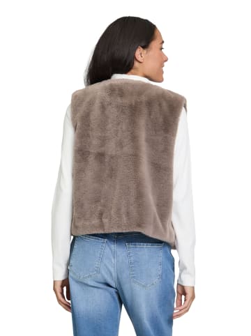 CARTOON Fake Fur-Weste unifarben in Schlamm