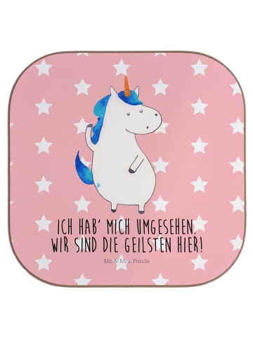 Mr. & Mrs. Panda Holzuntersetzer Einhorn Mann mit Spruch in Rot Pastell