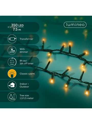 LUMINEO Lichterkette COMPACT 350 LED 7,5 m, grünes Kabel in klassisch warm