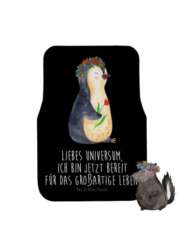 Mr. & Mrs. Panda Auto-Fußmatte Pinguin Blumen mit Spruch in Schwarz