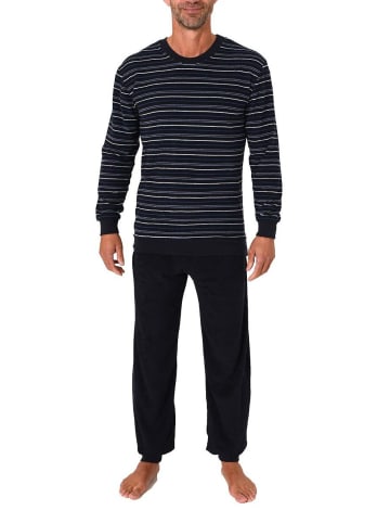 NORMANN Frottee Schlafanzug lang Pyjama RingelMuster - 82354 in blau