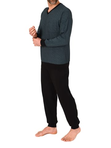 NORMANN Langarm Schlafanzug Pyjama Bündchen print in blau