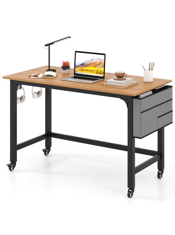 COSTWAY Schreibtisch mit Rollen in Hellbraun