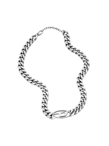 Diesel Halskette The Link with Logo Tag in silber