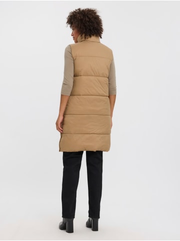 Vero Moda Lange Puffer Weste Wattierte Übergangsjacke ohne Ärmel VMUPPSALA in Beige