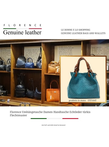Florence Leder Handtasche, Umhängetasche Florence Tasche türkis, braun ca. 31cm