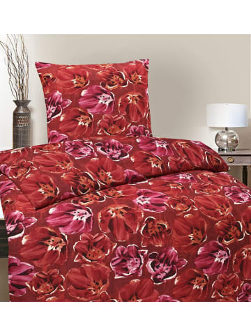 JACK 2 tlg. Biber Bettwäsche 135x200cm Blumen in Rot