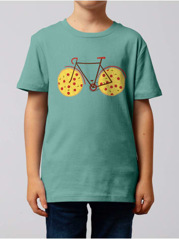 wat? Apparel T-Shirt Pizza Fahrrad in Teal Monstera