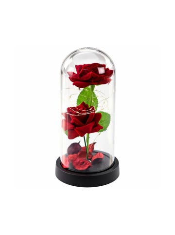 Wisam® Ewige 2 Rosen Glaskuppel LED Rot 21 cm Deko
