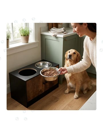relaxdays Hunde-Futterstation in Schwarz/ Braun - (B)60 x (H)35,5 x (T)30 cm