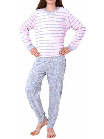NORMANN Frottee Pyjama langarm Bündchen Schlafanzug Herz - 55938 in rosa