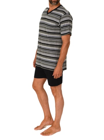 NORMANN Kurzarm Schlafanzug Pyjama Shorty Streifen - 84478 in grau