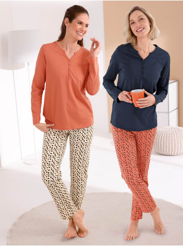 WITT WEIDEN Schlafanzüge in marine-papaya-bedruckt + papaya-elfenbein-bedruckt